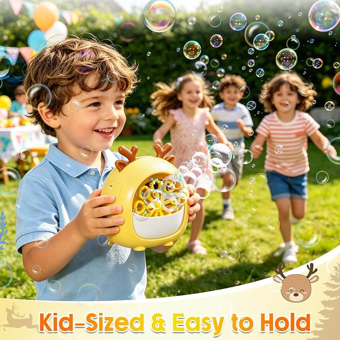 JONEG Bubble Machine Toys for Kids 3-8 Years Old - Bubble Blower Maker with Solutions, Outdoor Toy, Birthday Gift for 3 4 5 6 7 8 Year Old Girls Boys Toddlers (Deer-Yellow)