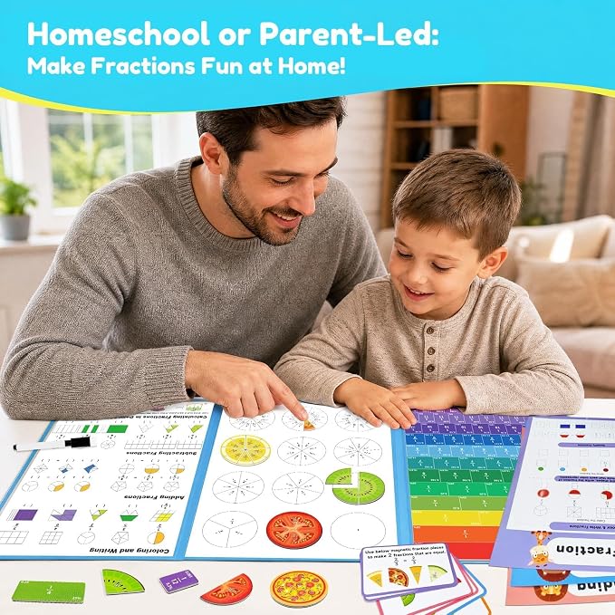 Magnetic Fraction Playbook for Kids – Magnetic Fraction Tiles & Montessori Fraction Demonstration Book, Hands-On Educational Puzzle Learning Set for Home, Elementary Classroom & Homeschool
