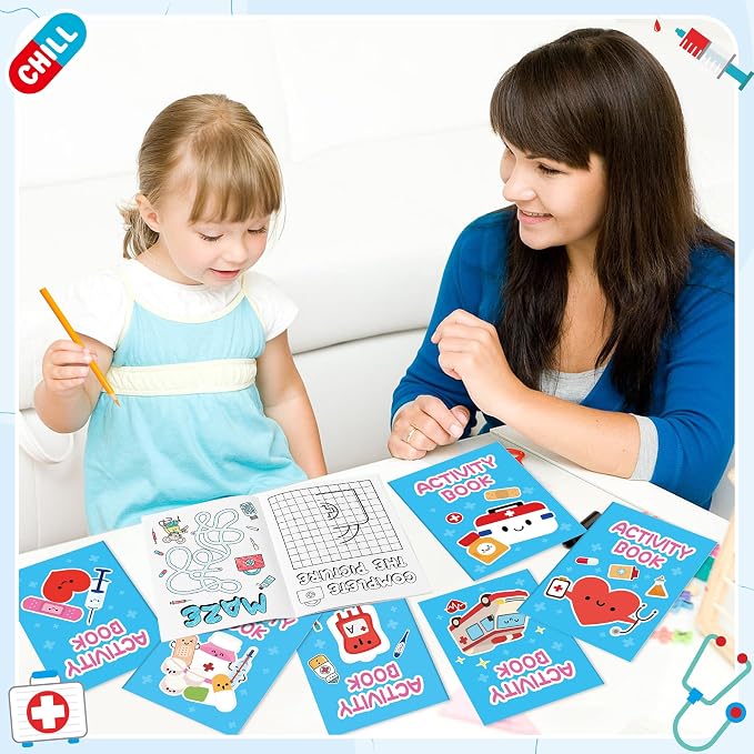 Bulk Medical Activity Books for Kids - 96Pcs Medical Mini Games Coloring Book Set Doctor Nurse Theme Coloring Booklet Include Mazes Word Search Word Scramble Games for Classroom DIY Art Party Favors