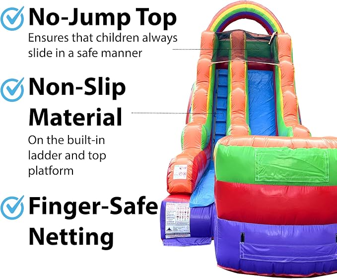 TentandTable Inflatable Water Slide for Kids and Adults, 15 FT Commercial Grade Giant Wet Dry Blow Up, Outdoor Backyard Water Fun, Includes Electric Air Blower, 27' L x 9' W x 15' H, Rainbow