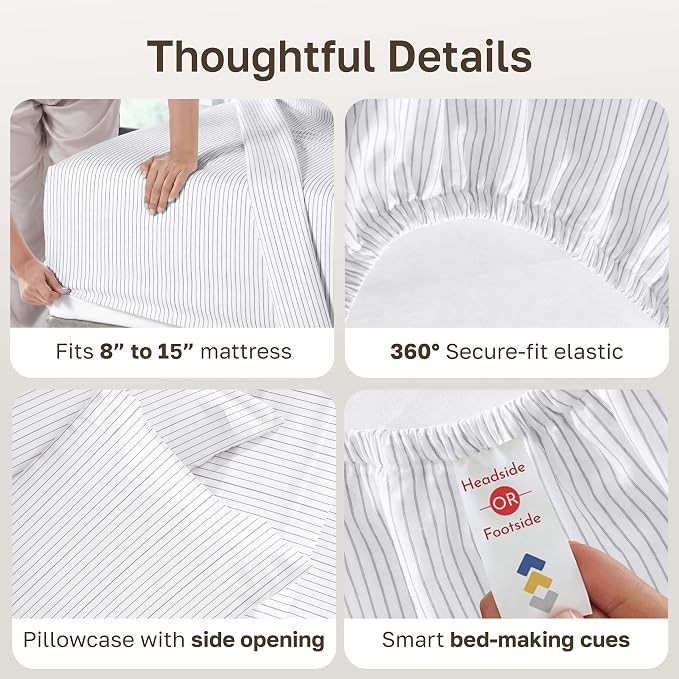 California Design Den Soft 100% Cotton Twin Size Bed Sheets Set, 400 Thread Count Good Housekeeping Award Winner, Smooth Sateen Finish, Cozy and Durable Twin Bedding Set - Pinstripe
