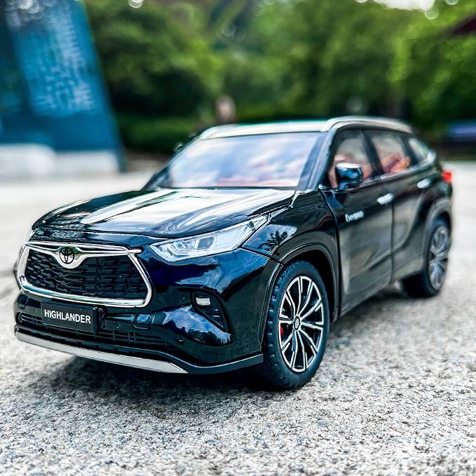 BDTCTK 1/24 Highlander Model Car, Zinc Alloy Pull Back Toy car with Sound and Light for Kids Boy Girl Gift(Black)