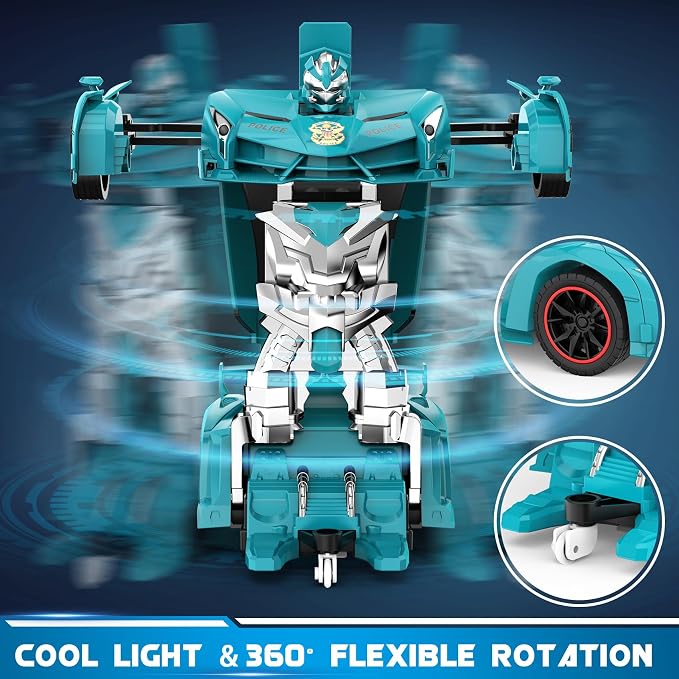 FDJ Remote Control Car - 2 in 1 Transform Car Robot, One Button Deformation to Robot with Flashing Lights, 1:18 Scale Transforming Car, 360 Degree Rotating Drifting, Car Toys for Boys