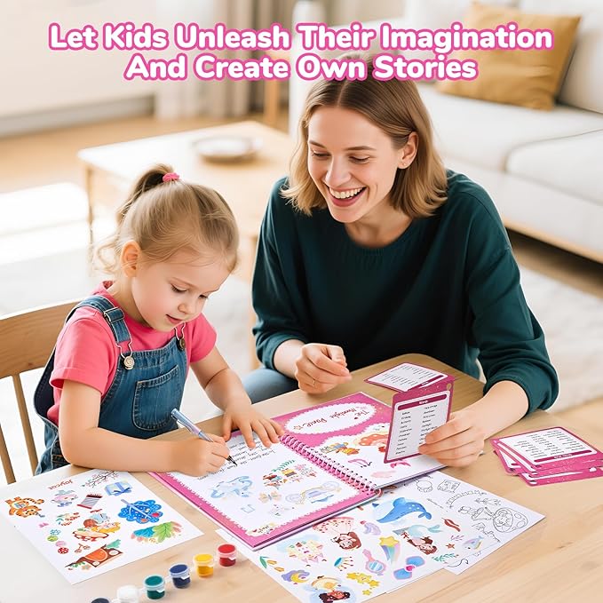 Fantasy Storybook Art Kit, Creative Writing & Drawing Activity Kit, Write Your Own Book, Art Kit for 6-9, DIY Craft, Scrapbooking & Journal Supplies, Hardcover Comic Book Making Kit with Spirograph