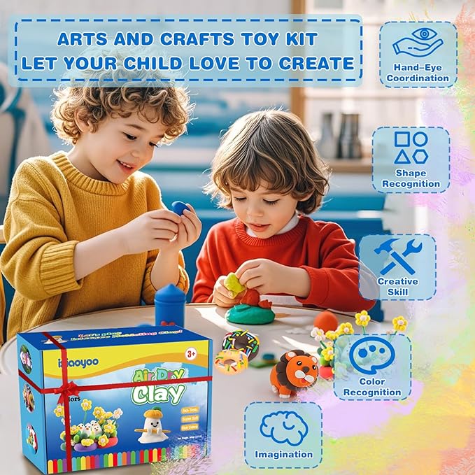 Ixiaoyoo Air Dry Clay for Kids, 50 Colors Modeling Magic Clay, DIY Model Arts & Crafts Kit with Sculpting Tools, Soft & Non-Sticky, School Projects, Birthday Toys Gifts for Boys & Girls Aged 3–12