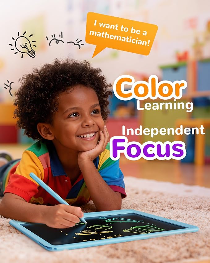 KOKODI LCD Writing Tablet, 12 Inch Colorful Toddler Doodle Board Drawing Tablet, Erasable Reusable Electronic Drawing Pads, Educational and Learning Toy for 3-6 Years Old Boy and Girls(Blue)