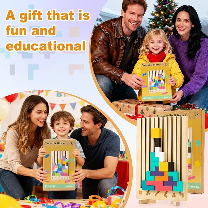 Wooden Montessori Blocks Puzzle for Kids, Russian 3D Colorful Brain Teaser Stacking Toy, STEM Educational Board Game for Toddlers, Ideal Birthday Gift for Boys Girls Ages 3 4 5 6