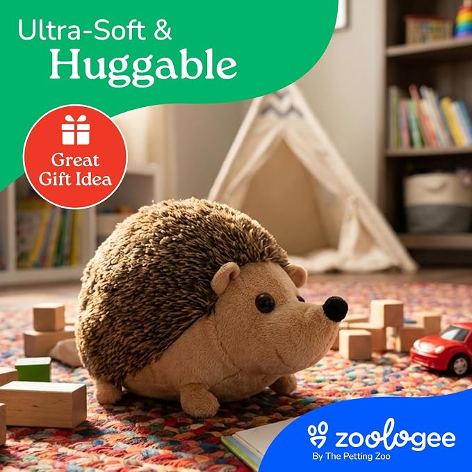 The Petting Zoo Hedgehog Stuffed Animal Plushie, Gifts for Kids, Scoopz Wildlife Animals, Hedgehog Plush Toy, 8 inches