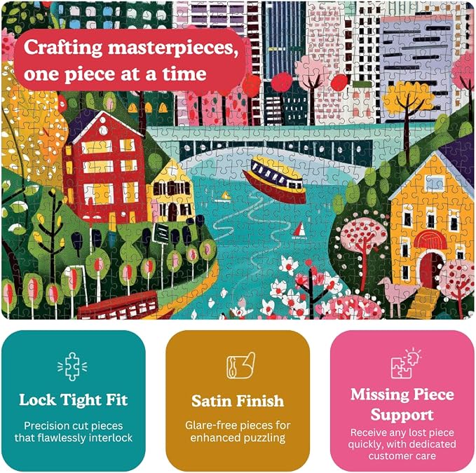 Cross & Glory – Vancouver Under Open Skies – 1000 Piece Jigsaw Puzzle for Adults | Modern Folk Art Vancouver City Scene | Minimalist, Colorful Travel Puzzle