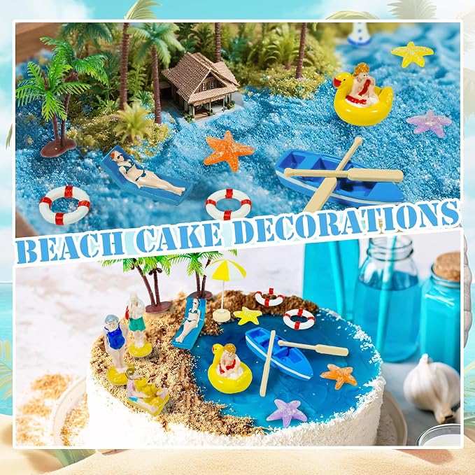 Warmtree 22PCS Beach Mini House Decoration Ocean Diorama Kit for DIY Beach Pool Cake Decorations Miniature Garden Summer Beach Swimming Party Favor Supplies