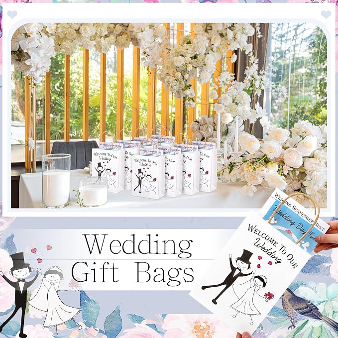 Mooliwe 192 Pcs Wedding Activity Set Include 48 Coloring Books 48 Favor Bags 48 Crayons 48 Scavenger Hunt Sheets for Wedding Activities Game Favor Entertainment Party Supplies