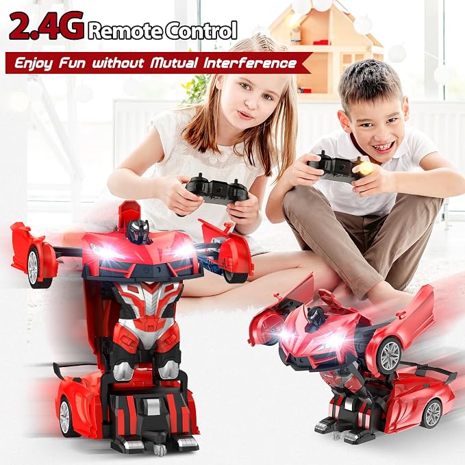 Qumcou Transform Remote Control Car, RC Cars for Boys Age 3-5 6-8, One-Button Transform Toy Cars, 2.4GHz, 360° Spin, 1:16 Scale, Flashing Headlight,3-8 Year Old Grandkids Christmas Birthday Gifts