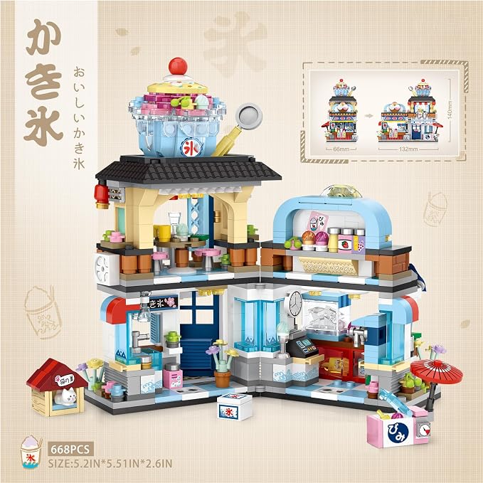 ELAICREE Japanese Street View Shop Building Blocks House Toy, New 4 Models Mini DIY Building Blocks Model MOC Construction Toy, Gift for 6-12 Years Old Kid Girls and Boys