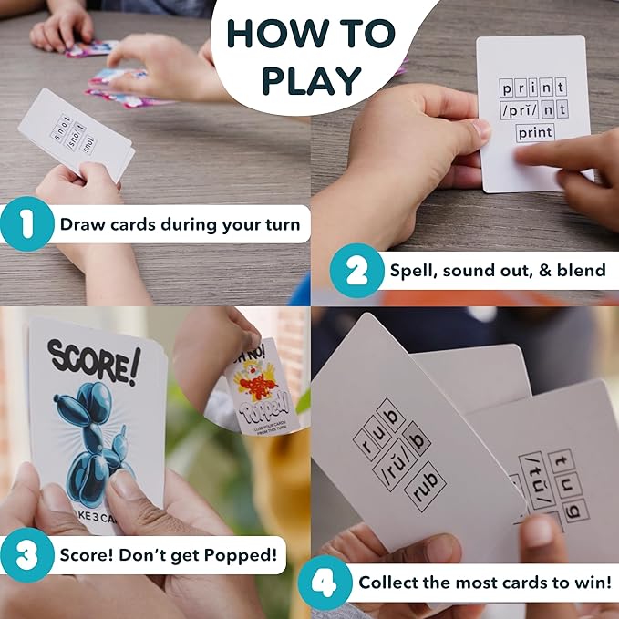 Popped! Reading Game - Learn Reading Skills in Weeks - Exciting Phonics Game for Kids Ages 4-9 - CVC Educational Game Must Haves for Preschool, Kindergarten, 1st - 3rd Grade