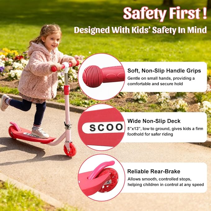 Kick Scooter for Kids 4-8, 2 Light Up Wheels, Heavy Duty Scooter with 3 Height Adjustable Handlebars, Rear Break, Widen Anti-Slip Deck, Max Load 110 Lbs for Boys Girls Ages 3+, 4.7Lbs