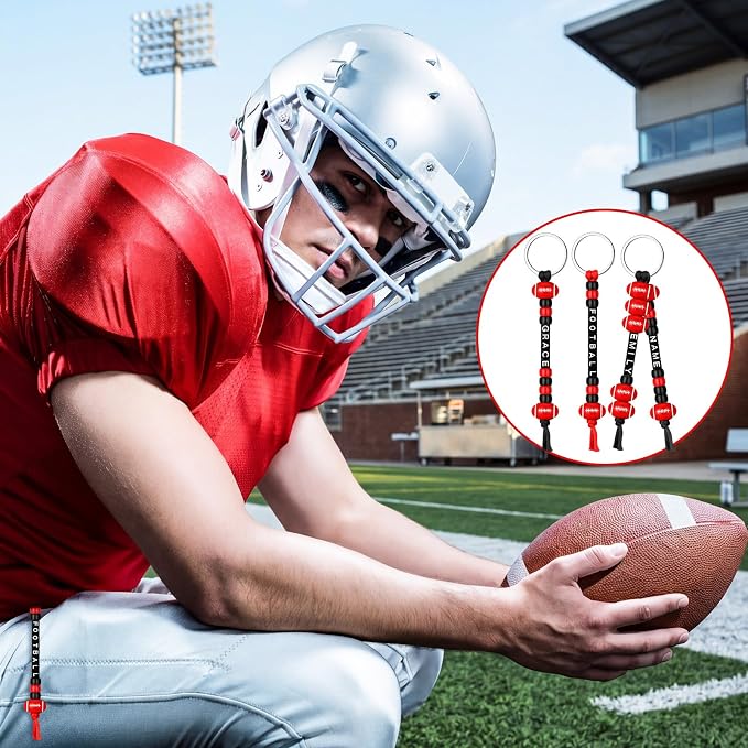 Landical 564 Pcs Football Keychain Making Kit DIY Football Bead Key Chain Craft Adjustable Sport Letter Bead Charm Sport Theme Party Favor Gift Backpack Accessories Holiday Decoration(Red Black)