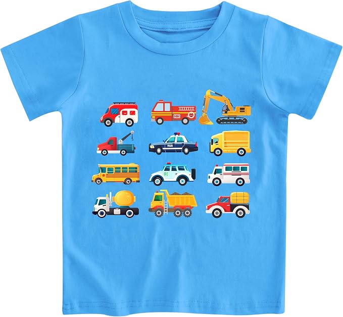 Lovekider Cotton Shirt for 3-6T Boys Truck Dinosaur Toddler Kids T-Shirt Short Sleeve Excavator Construction T-Rex Tee Shirts