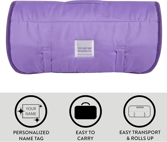 Super Soft Plush Toddler Quilted Nap Mat with Built in Blanket and Pillow