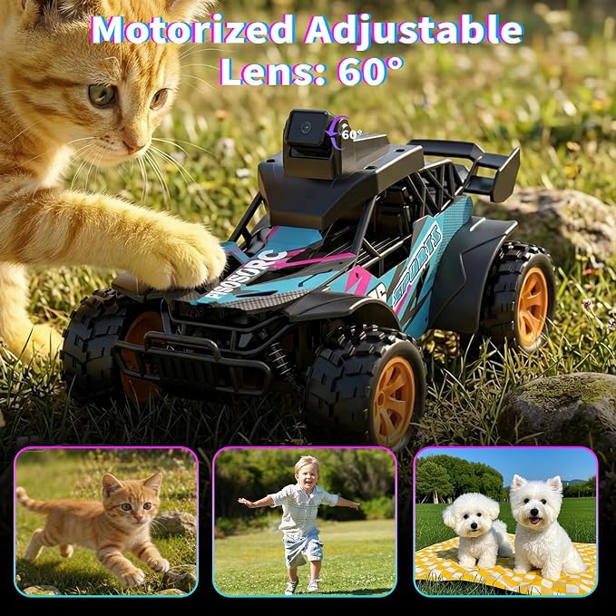 RC Car with Camera, 2.4GHz Remote Control Truck with 2.8”LCD Screen & 60° Adjustable Camera, Live Video, APP/Radio Dual Control, 2 Speeds, Rechargeable Off-Road RC Cars, Gift for Adults and Kids