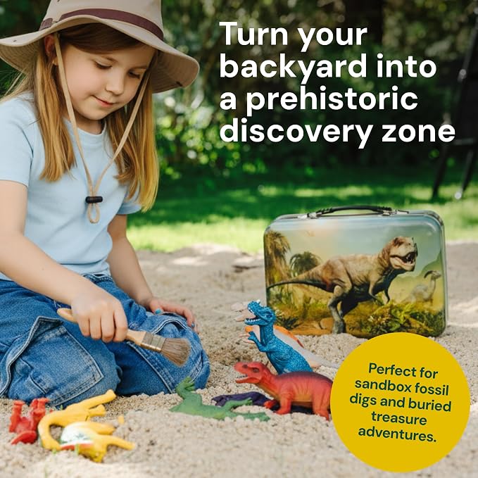 PLAYVIBE Dinosaur Toys - 12 Realistic 9-Inch Models, Multi-Color, Metal Storage Box - Dinosaur Figures & Action Figures for Kids Ages 3-7 - with Metal Storage Box - for Boys & Girls