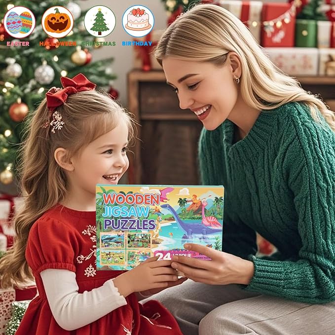 Wooden Puzzles for Kids Ages 4-6, 4 Packs 24 Pcs Wooden Jigsaw Puzzles for Toddlers Ages 3-5, Preschool Educational Puzzle Toys Gifts for 3 4 5 6 Boys Girls