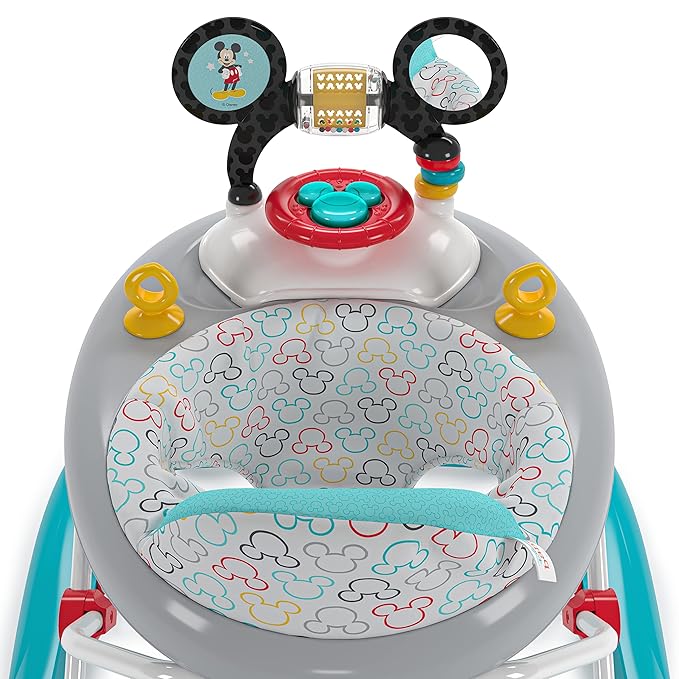 Bright Starts Disney Baby Mickey Mouse Original Bestie 2-in-1 Baby Activity Walker - Easy Fold Frame and Removable -Toy Station, 6 Months and up