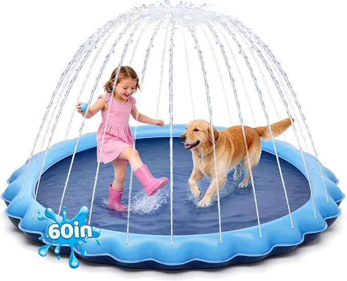 Meowant Splash Pad for Kids and Pet, Not-Slip Sprinkler Play Mat for Toddler and Dog, Summer Toys, Outdoor Backyard Baby Pool and Dog Pool, Children and Pet for Outside, 60"