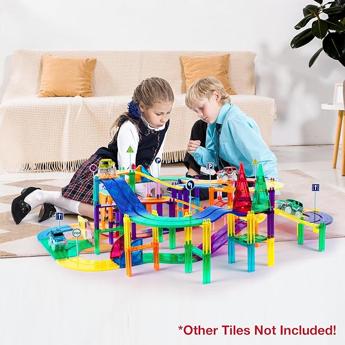 12pcs Race Track Add-On Magnetic Railway 5Styles Building Block Set Magnet Tiles Construction Toy STEM Learning Early Education Toys Blocks Child Brain Development for Kids Age 3+ PTR12
