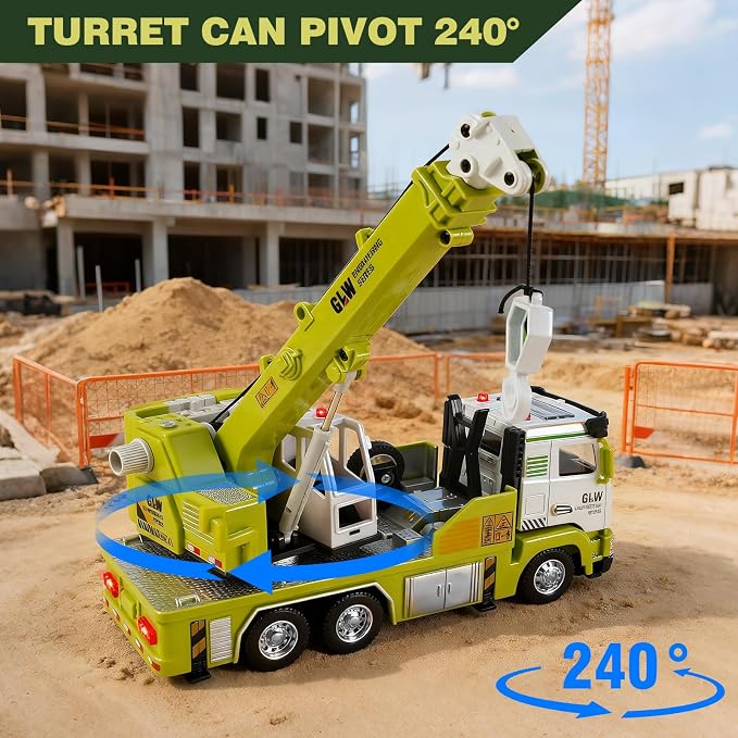 Crane Truck Toy for Boys-1:40 Simulation Model, Educational Construction Toys with Realistic Lights & Sounds, Perfect Christmas Birthday Gifts for Kid Ages 3 4 5 6 7 8 Years Old (Crane Truck)