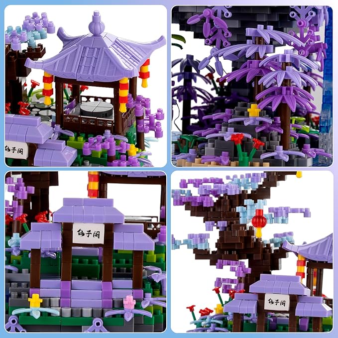 CAXIMSY Cherry Blossom Tree House Micro Building Blocks Set,Peach Blossom Pond Flowers Bricks Architecture Kit with LED Light Gifts for Adults and Kids（2500+Pieces）