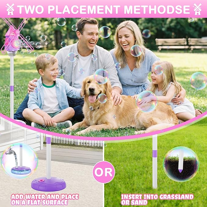 Belemar Windmill Bubble Machine for Kids, Summer Pool Party Bubble Blower with Lights & Music, 51" Adjustable Height, 130ml Tank, Bubble Solution Included, Outdoor Toy for Parties & Birthdays