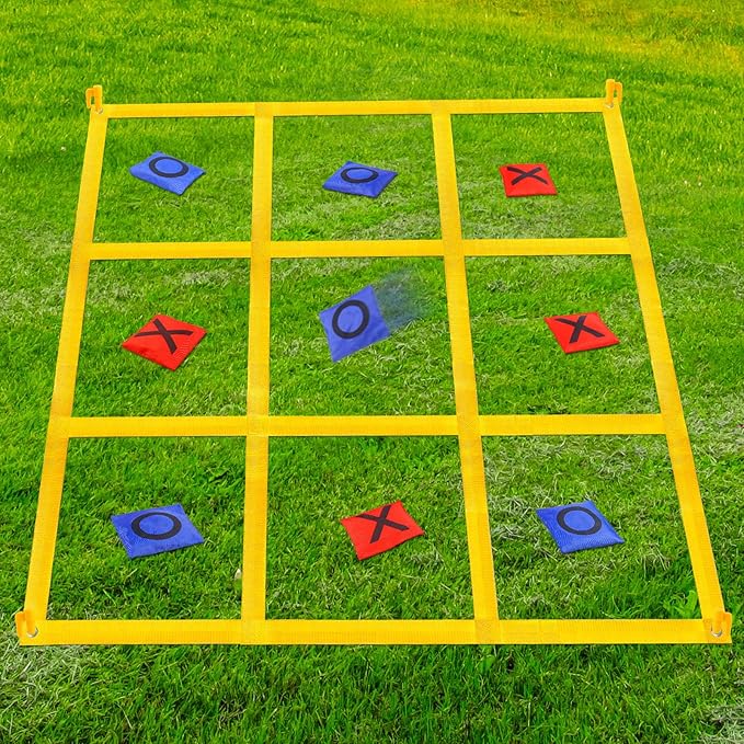 Giant Tic Tac Toe Outdoor Games for Kids Adults Family, Portable Tic Tac Toe Bean Bag Toss with 10pcs Bean Bag, Large Outdoor Lawn Backyard Games Carnival Field Day Game