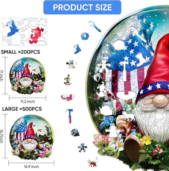 MEATRN Puzzles for Adults - Gnome, Eagle, Flag & Floral Design Inside Crystal Ball, Fun Educational Wooden Jigsaw Puzzle, Premium Collectible Art Gift for Students, 495 Pcs, 16.7x16.9 in