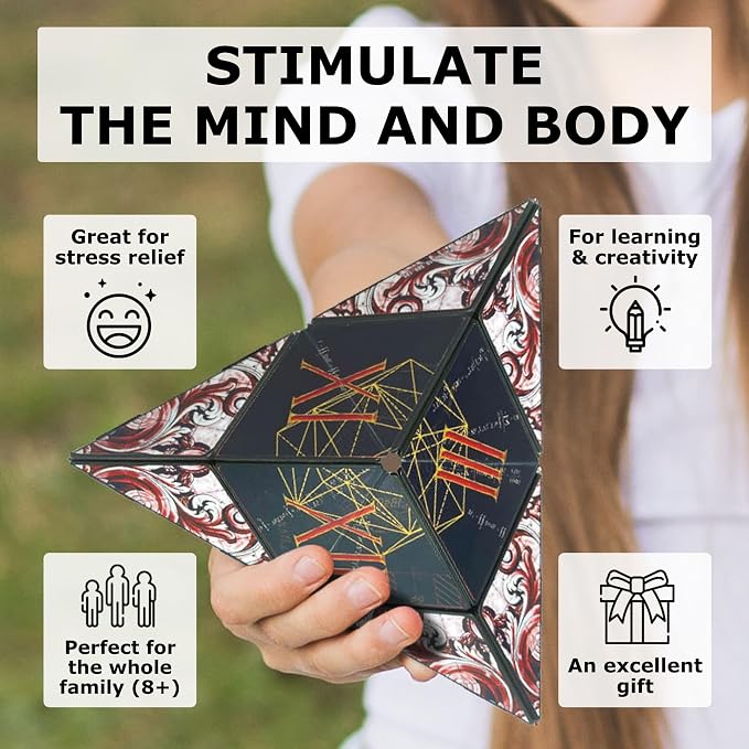 Shashibo Sensory Fidget Toy for Adults & Kids, Stress Relief Fidget Toy for Adults, Teens & Kids, Cool Fidget Toys for Desk, Classroom Must Have, Sensory Shape Shifting Cube, 100+ Possible Shapes