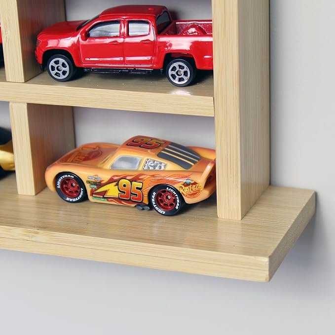 Car Garage Toy Shelf Display - Wall Mount for 1/64 Diecast Toy Cars - Wooden Wheels Shelf - Gift for Collectibles - Wall-Mounted Toy Car Storage Cabinet (105 Cars)
