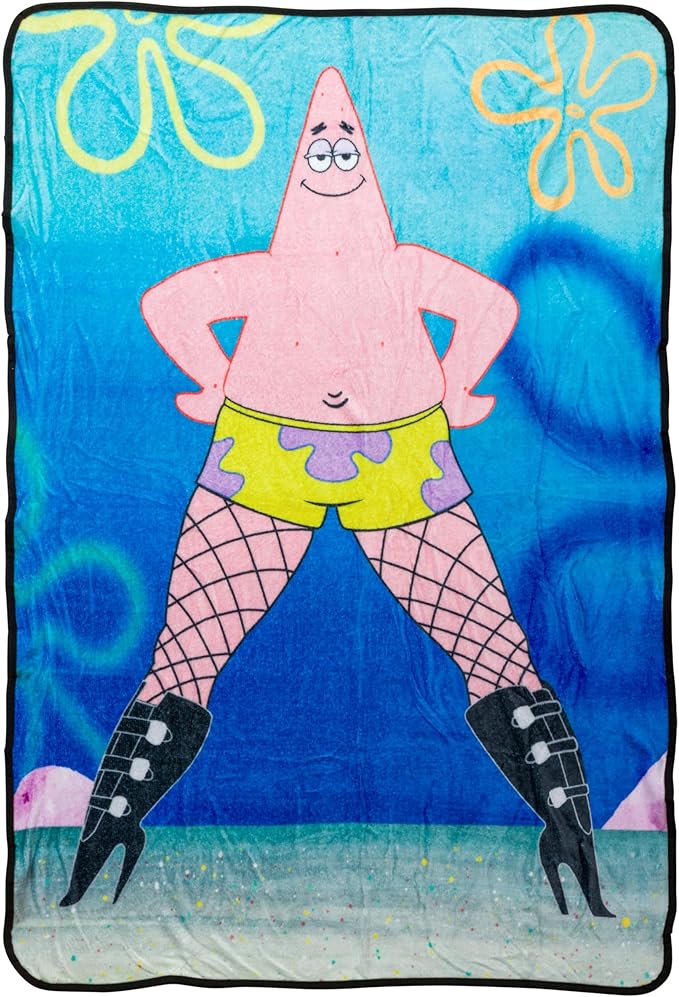 Silver Buffalo Spongebob Squarepants Featuring Patrick in Fishnets and Boots 45" x 60" Fleece Throw, Soft and Cozy Blanket, 185 GSM