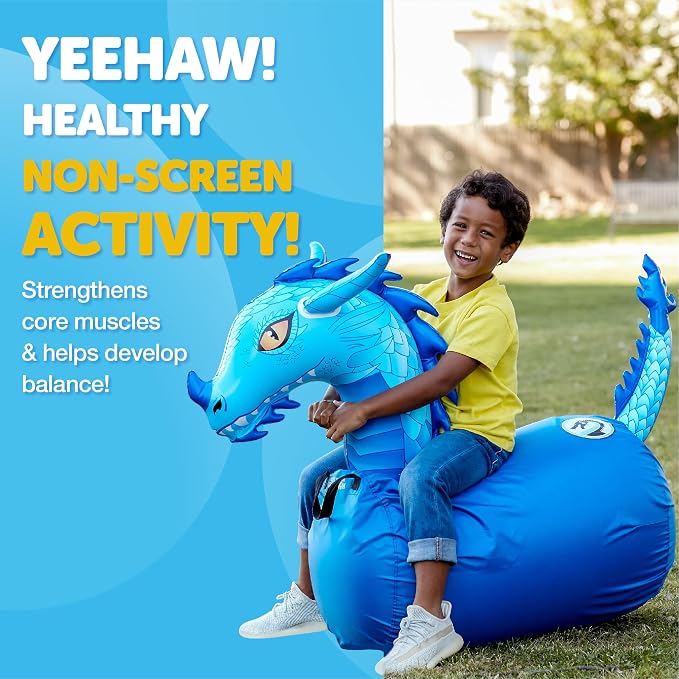 Waddle Hip Hoppers Large Bouncy Hopper Inflatable Hopping Animal Bouncer, Supports Up to 250 Pounds, Ages 5 and Up (Blue Dragon)