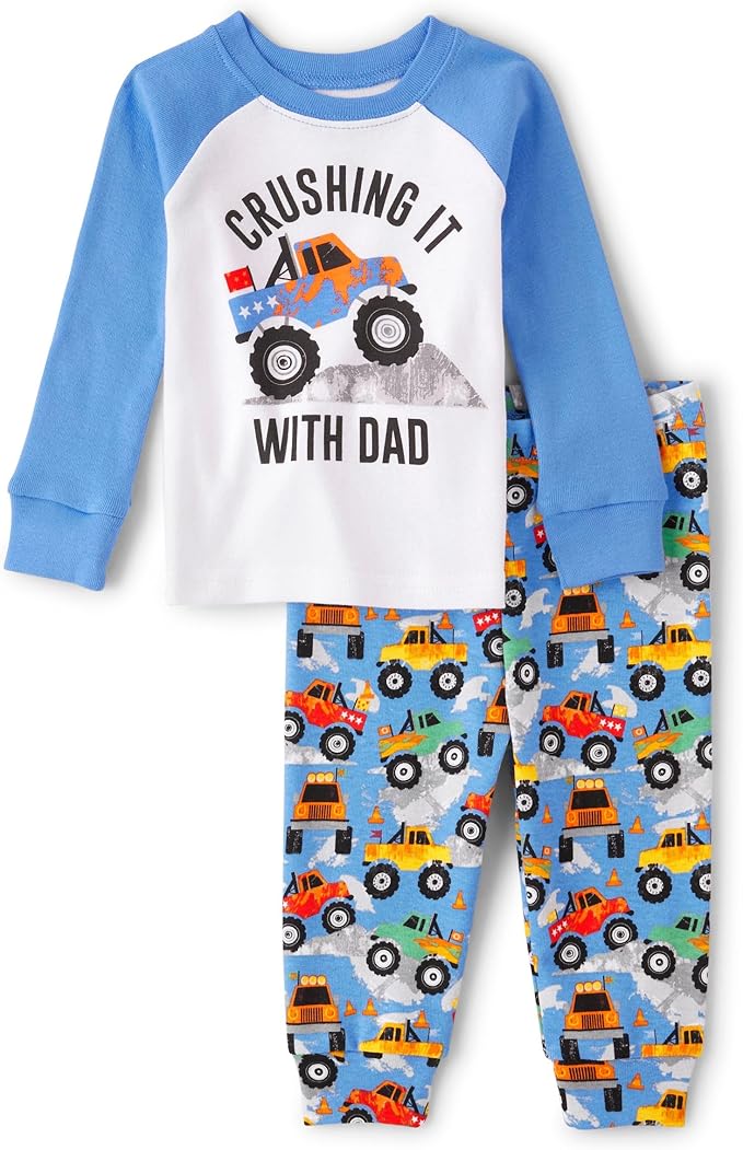 The Children's Place baby boys Button Long Sleeve Top and Pants Snug Fit 100% Cotton 2 Piece Pajama Set