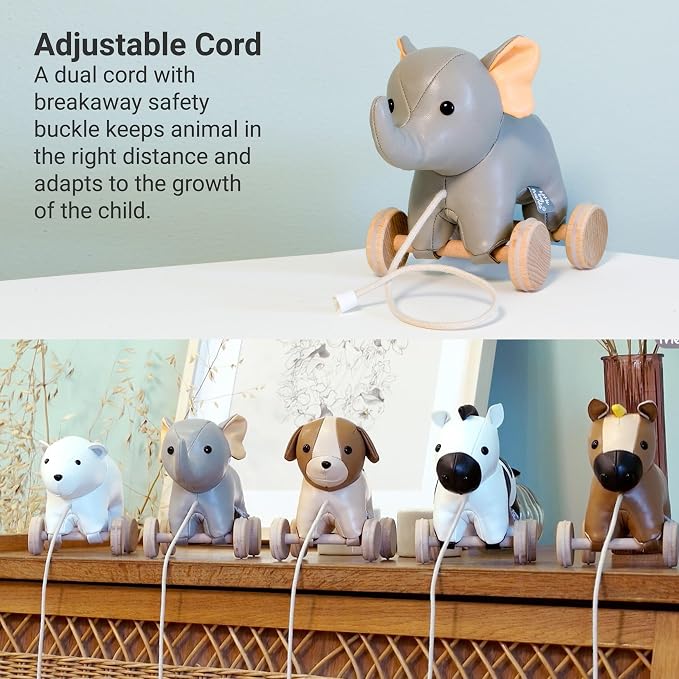 Little Big Friends Pull Toy for Toddlers | Soft Walking Toy with Adjustable Cord | Easy-to-Clean Developmental Toy | Vincent The Elephant