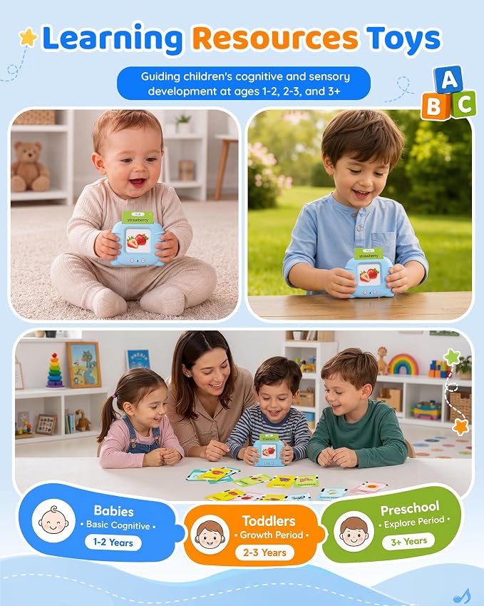 Aullsaty Talking Flash Cards for Toddlers Ages 1-3, 224 Words Montessori Speech Therapy Toys, Autism Sensory Toy, Educational Learning Speech Therapy Birthday Gifts for Boys Girls (Blue)