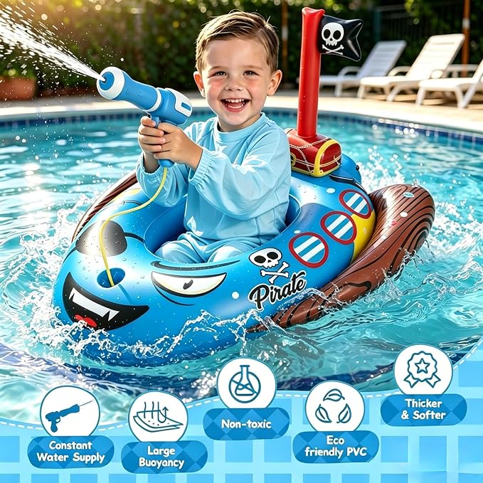 Kids Pool Floats with Water Gun, Toddler Inflatable Pool Toys for Kids Age 3-8 Years Old, Summer Outdoor Water, Beach, Swimming Pool Toys Gift for Boys and Girls