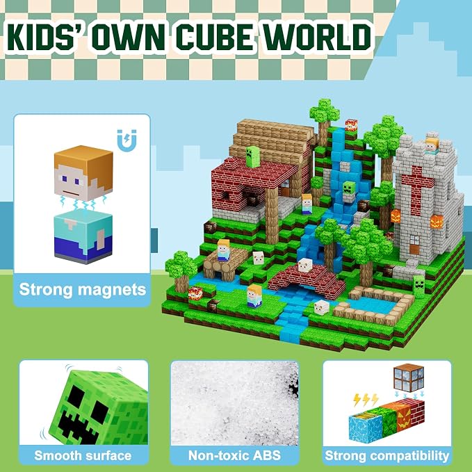 Uucoco 100 PCS Magnetic Blocks - Building Blocks Toy Magnetic Tiles for Kids, Build World Cubes Toys Gifts for Kids Boys Girls Age 3 4 5 6 7 8-12 Year Old, Christmas Birthday Gift