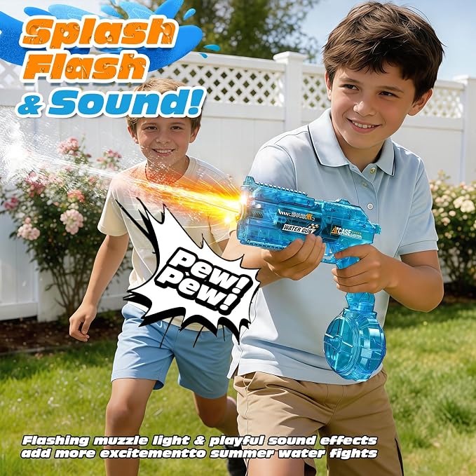 2 Pack Electric Water Gun for Adults & Kids, Automatic Squirt Gun with 26 FT Range, Light Up Muzzle, Rechargeable Battery, 320cc Drum Reservoir, Outdoor Beach Pool Party Toy Gift for Boys Girls