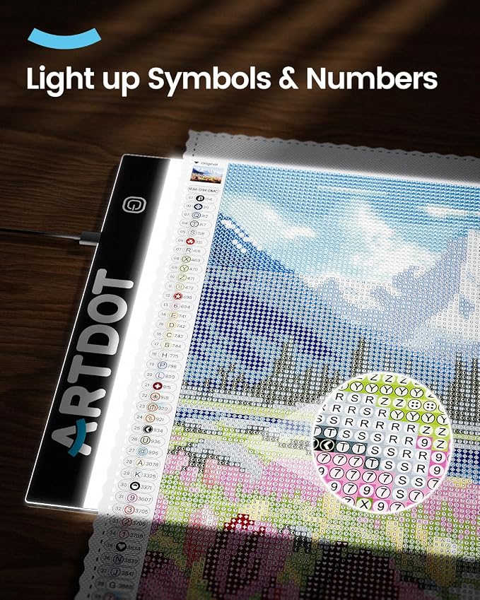 ARTDOT A4 LED Light Pad for Diamond Painting Kits for Adults, USB Powered Adjustable Brightness Diamond Art Light Board with Accessories