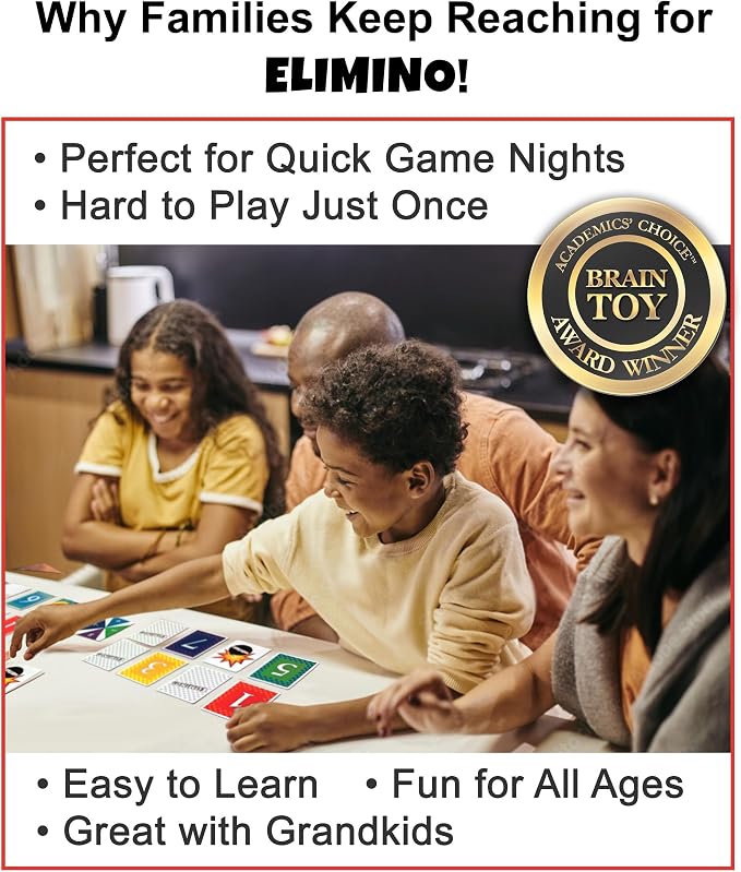 Elimino Family Card Game – Fast, Easy to Learn Card Game for Kids, Adults & Grandparents | Ages 7+, 2–5 Players | Family Game Night Gift
