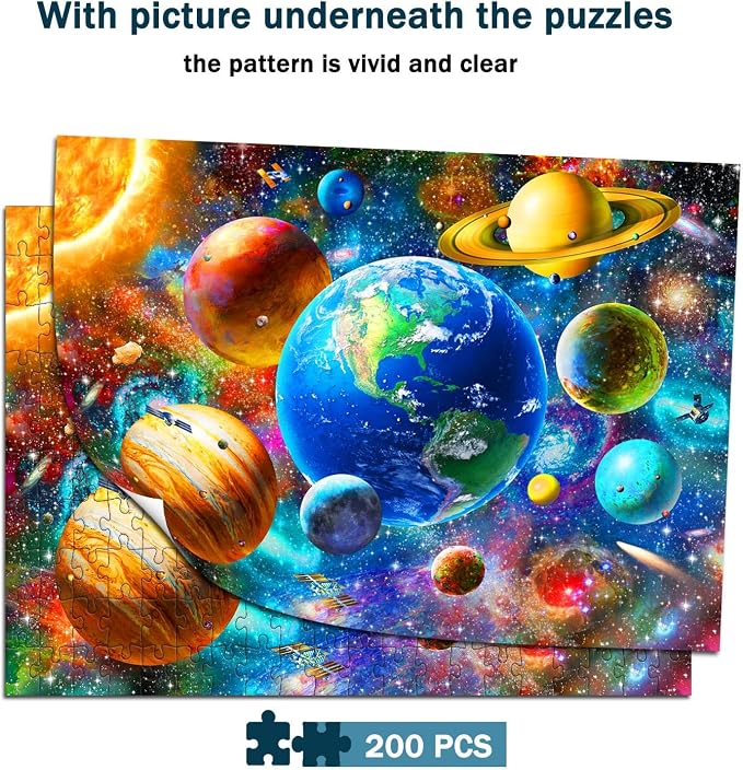 Puzzles for Kids Ages 8-10 6-8 - Solar System Planets Floor Puzzle- 200 Piece Jigsaw Puzzles for Kids Ages 10-12 Year Old and Adults.Colorful Children Puzzles for Girls and Boys Educational Toys