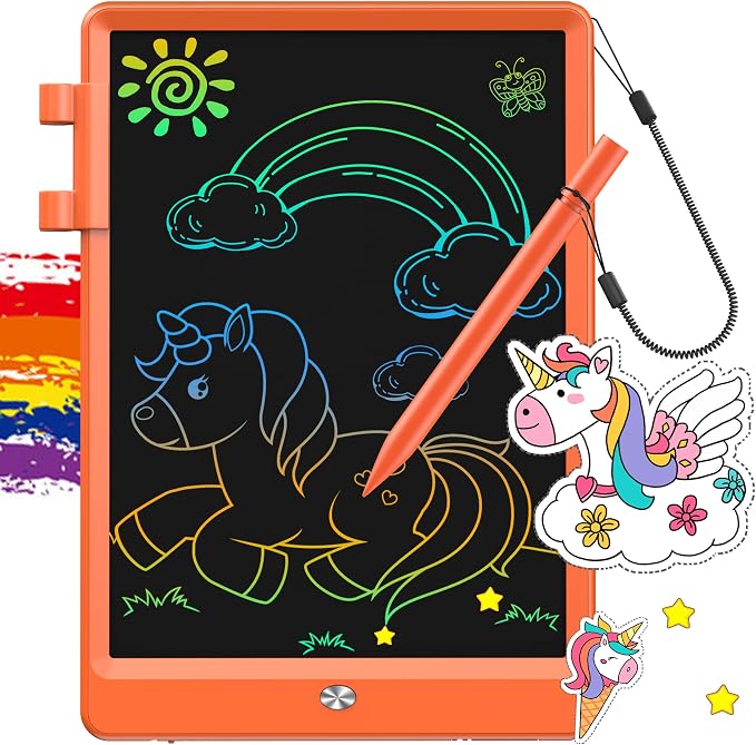FLUESTON LCD Writing Tablet, Doodle Board Toys Gifts for 3-8 Year Old Girls Boys, 10 Inch Colorful Electronic Board Drawing Pad for Kids, Christmas Birthday Gifts for Toddler Learning Travel