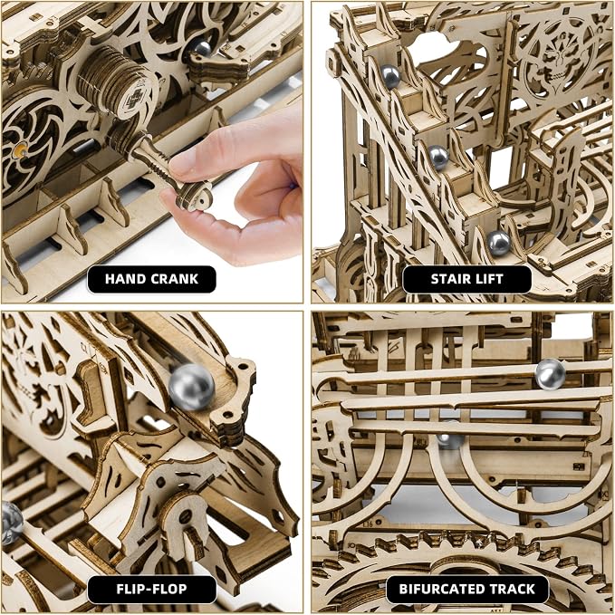 OWNONE 1 3D Wooden Puzzle Marble Run for Adults, DIY Marble Run Wooden Model Kit, HDF Material, Mechanical Puzzle, Modern Style, 334 Pieces, 1 Set, 1 Item, 1 Package