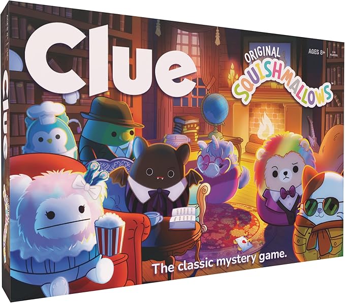 USAOPOLY CLUE: Squishmallows Board Game| Official Squishmallows Merchandise | Collectible Clue Game Featuring Cam, Emily, Leonard, Lola and More