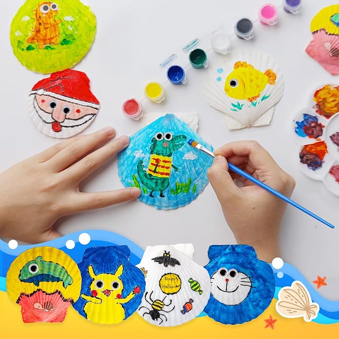 Eleanore's Diary Kids Sea Shell Painting Kit, Glow in The Darkness Painting Crafts for Boys Girls, Creative Art Activities Toys Gifts for Age 3 4 5 6 7 8 9 10 11 12 Year Old Birthday Holiday Party
